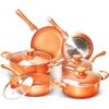 10pcs Cookware Set Ceramic Nonstick Soup Pot/Milk Pot/Frying Pans Set Copper Aluminum Pan with Lid, Induction Gas Compatible