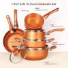 10pcs Cookware Set Ceramic Nonstick Soup Pot/Milk Pot/Frying Pans Set Copper Aluminum Pan with Lid, Induction Gas Compatible