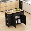 Multi-Functional Kitchen Island Cart with 2 Door Cabinet and Two Drawers,Spice Rack, Towel Holder, Wine Rack