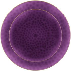 64 Piece Combo Plates Set includes 32 7'' inch Plates&32 10'' inch Plate White Plastic Floral Design Party Plates With Gold Rim (Color: Hammered Purple, Plate Size: 64 Piece)