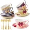 Cups and Saucers Set of 6, Coffee Mugs, Pumpkin Cups,Tea Set,18-Piece, Cup with 7.7oz, Golden Trim, Golden Spoon, Bone China