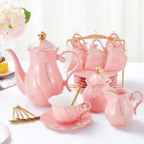 22 Pieces 6 Piece White Porcelain Tea Set With Gold Trim Luxury English Tea Party Set (with Stand) Coffeeware Teaware Tools Bar (Color: Princess Pink)