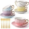 Cups and Saucers Set of 6, Coffee Mugs, Pumpkin Cups,Tea Set,18-Piece, Cup with 7.7oz, Golden Trim, Golden Spoon, Bone China